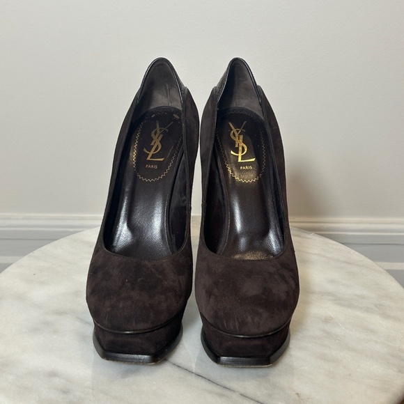 YSL Tribute 105 Suede Ostrich Platform Heels - Picture 5 of 8